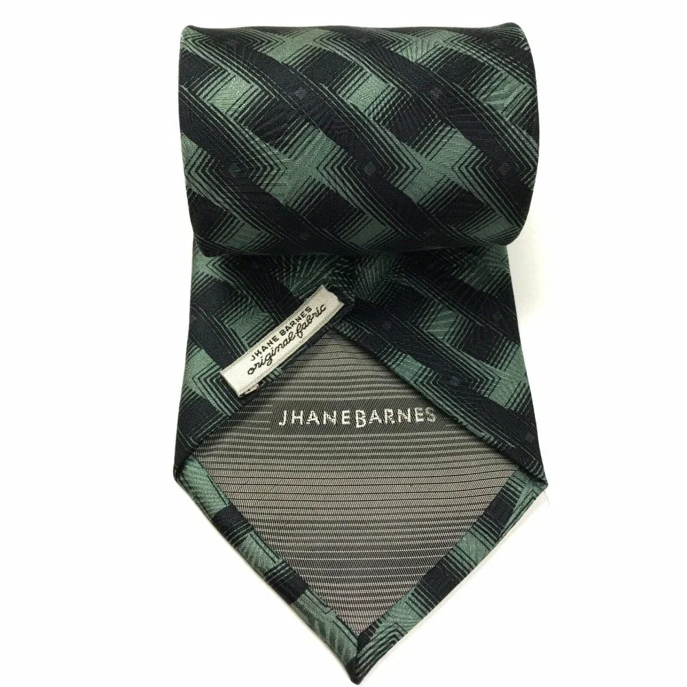 Jhane Barnes 100% Silk Tie Men's Green Black Geometric Designer Necktie Japan - Picture 2 of 10